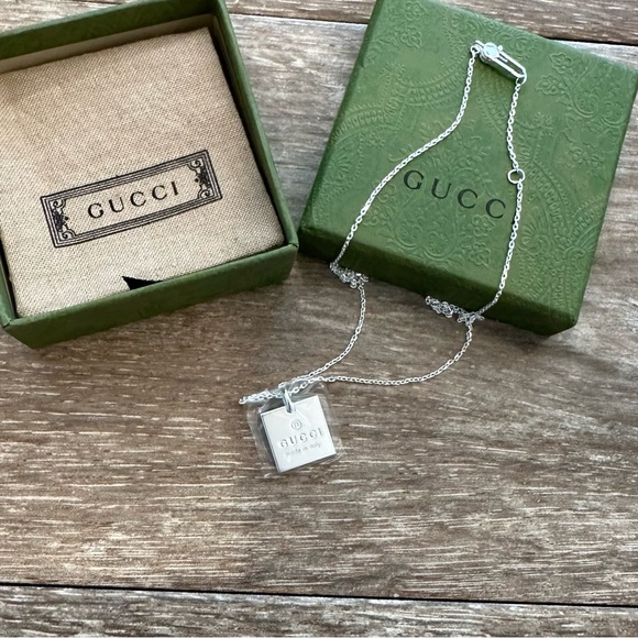 Gucci made in Italy trademark square sterling silver necklace, 18.9”, NIB. - Picture 1 of 8